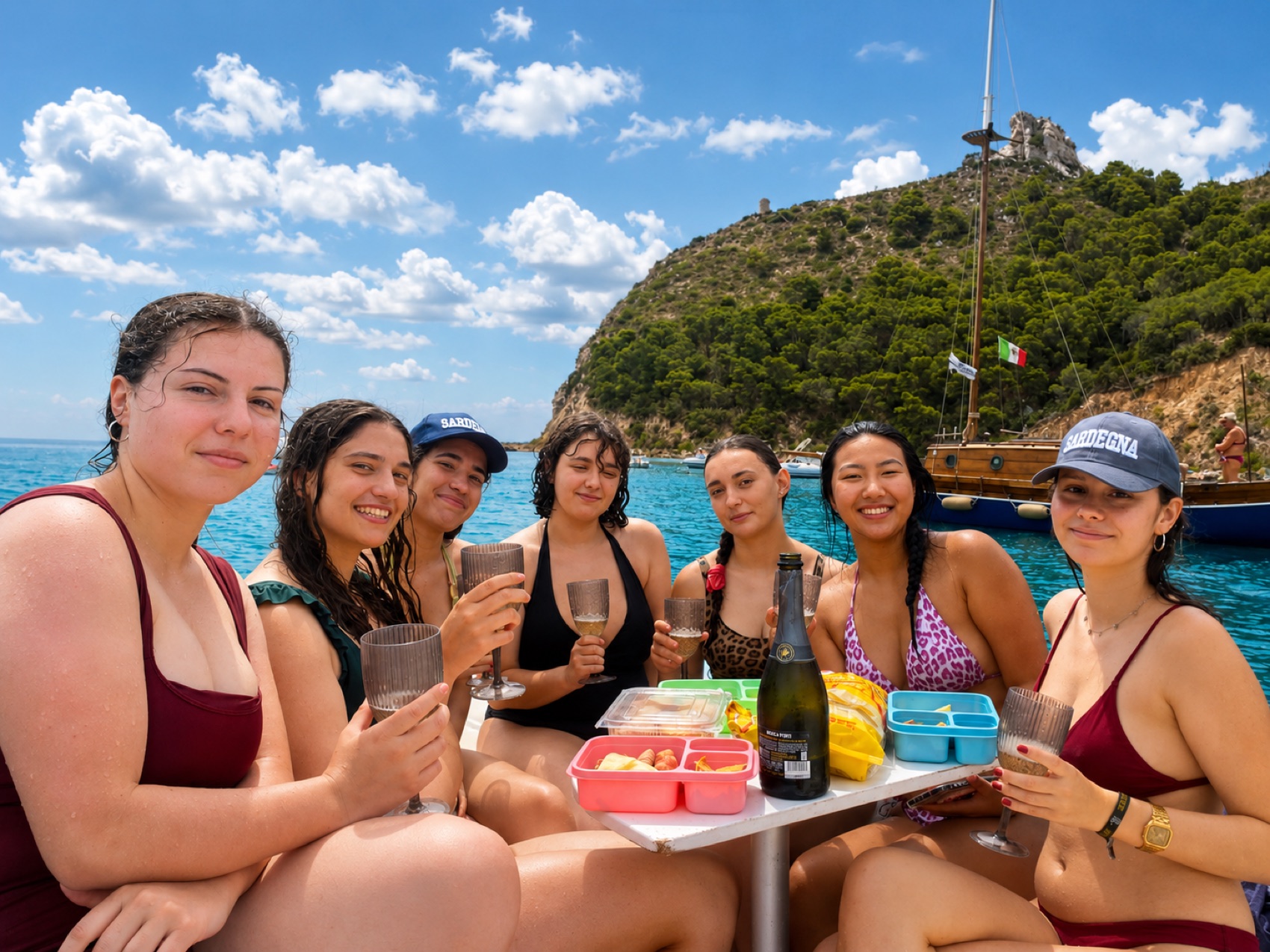 Gruppo durante aperitivo a bordo